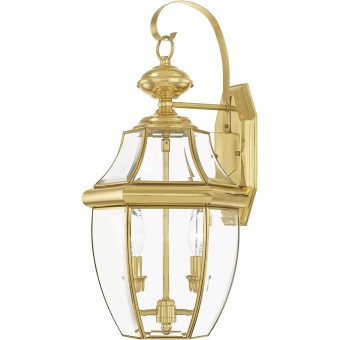 Lighting 2251-02 Monterey 2 Light Outdoor Polished Brass Finish Solid Brass Wall Lantern with Clear Beveled Glass, 20.25" x 10.5" x 10"