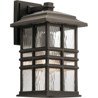 Beacon Square 14.25" Outdoor Wall Light in Olde Bronze®, 1-Light Exterior Wall Sconce with with Clear Hammered Glass, (14.25" H x 8" W), 49830OZ