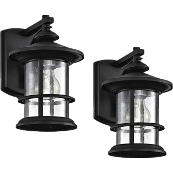 Textured Black Outdoor Wall Sconce 2 Pack, Waterproof Exterior Wall Lighting Fixtures with Clear Seedy Glass, 10" Outside Lights for House Front, Porch, Patio, Backyard