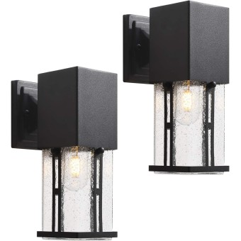 2-Pack Wall Sconces, Modern Porch Light with Bubble Glass, Outdoor Wall Lamp, ETL Listed, Exterior Waterproof Wall Mounted Light Fixture for Entryway, Garage, Matte Black