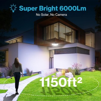 65W Motion Sensor Outdoor Lights, 6000lm Adjustable 3-Head LED Flood Lights Outdoor with Motion Detection, IP65 Waterproof Security Lights for Driveway, Garage, Porch, Yard Black