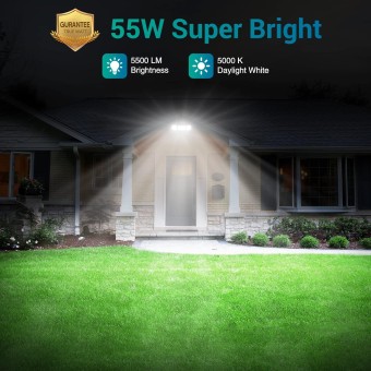 55W Flood Lights Outdoor, Switch Controlled LED Flood Light Outdoor 5500LM 5000K, IP65 Waterproof Exterior Security Light,Outside Spotlight for Garage Eave Yard 2 Pack (White)