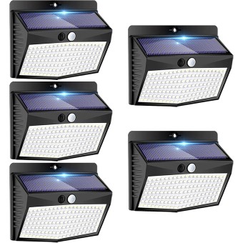 Solar Outdoor Lights, [138 LED/5 Packs] Solar Motion Sensor Security Lights with 3 Lighting Modes Solar Wall Lights Waterproof Solar Powered Lights for Garden Fence Yard Deck Garage