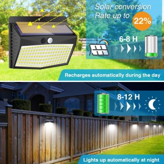 Solar Outdoor Lights, [138 LED/5 Packs] Solar Motion Sensor Security Lights with 3 Lighting Modes Solar Wall Lights Waterproof Solar Powered Lights for Garden Fence Yard Deck Garage