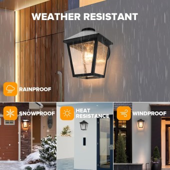 Outdoor Wall Light Fixtures, Exterior Waterproof Wall Sconce Light Fixtures, Anti-Rust E26 Socket Wall Lantern Porch Lights with Seeded Glass, Wall Mounted Black Outdoor Lights for House, 2 Pack