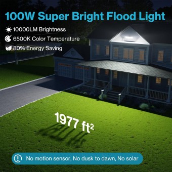 100W Flood Lights Outdoor Plug in, 10000LM LED Security Light, 6500K Exterior Flood Lights with 5 Adjustable Heads, IP65 Waterproof Outdoor LED safety lamp for Backyard Garage Patio Black