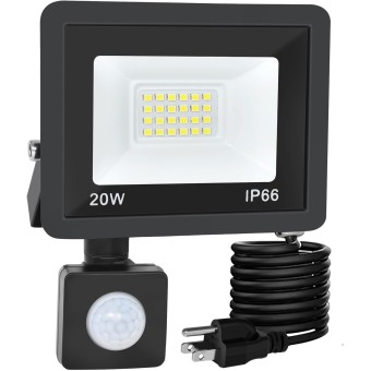 Motion Sensor Flood Light Outdoor, 20W Plug in Motion Sensor Light with 4.9ft Cord, IP66 Waterproof Floodlights with Photocell 6000K Super Bright Security Light for Garden Patio