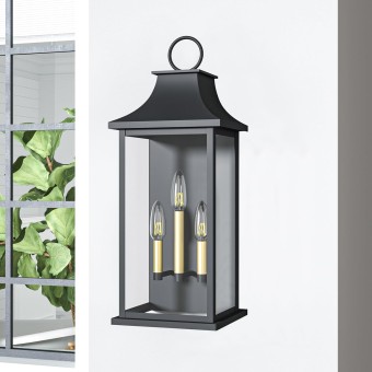 Outdoor Wall Light 3-Light, 25" Large Outdoor Light Fixture, Black Exterior Wall Lantern, Waterproof Outside Wall Sconce for House Porch Patio