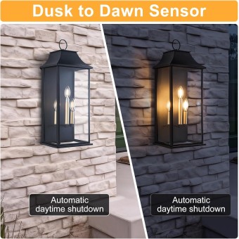 Outdoor Wall Light 3-Light, 25" Large Outdoor Light Fixture, Black Exterior Wall Lantern, Waterproof Outside Wall Sconce for House Porch Patio